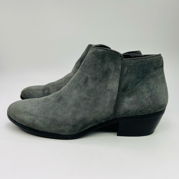 Sam Edelman Petty Gray Leather Suede Side Zip Block Heel Ankle Bootie - Picture 5 of 14